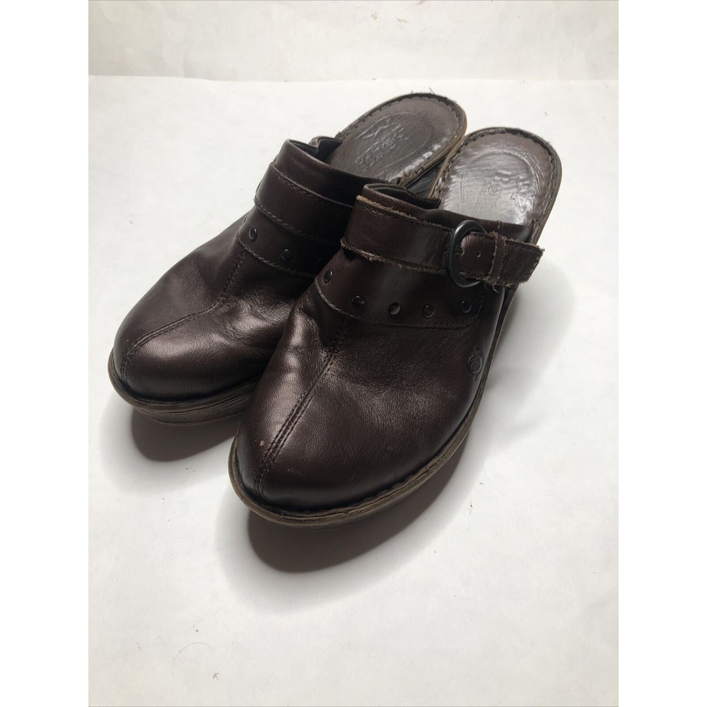 Born Concept Brown Leather Clog Slip On Heel Women Shoe Size 9